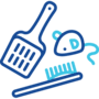 icon of cat scooper, brush and toy