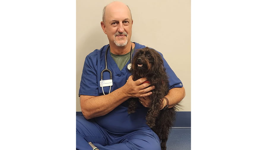 VCA Far Country associate holding a dog