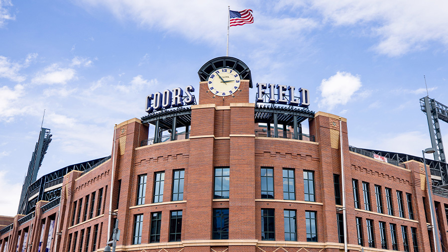 Coors Field with a clock on top