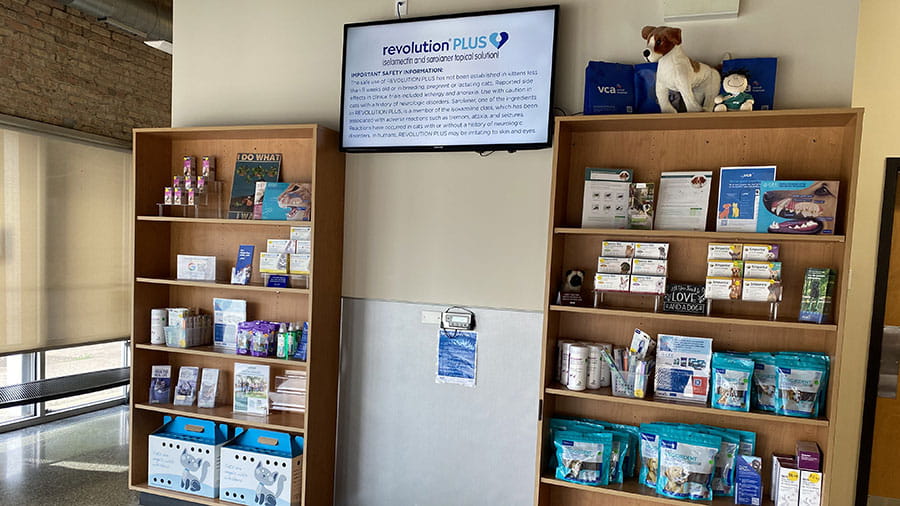 VCA Animal Care Center of Chicago products in lobby